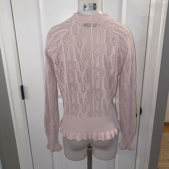 Joie Blush Pink Joie "Caire" Crochet Open Knit Pullover Ruffle Sweater- Size M - Picture 9 of 16